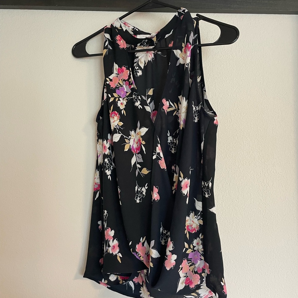 Lush Asymmetrical Black and Pink Floral Tank Top